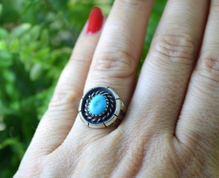 Inel argint Navajo vintage, turcoaz natural Kingman [1]
