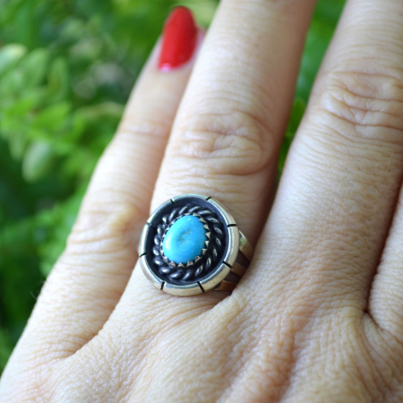 Inel argint Navajo vintage, turcoaz natural Kingman [1]