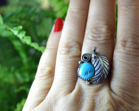 Inel argint Navajo vintage, turcoaz natural, model Feather [1]