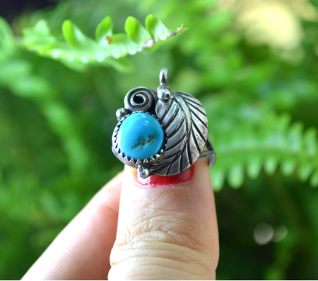 Inel argint Navajo vintage, turcoaz natural, model Feather [3]