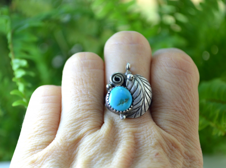 Inel argint Navajo vintage, turcoaz natural, model Feather [2]