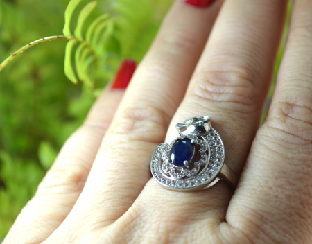 Inel argint "Panthera", safir natural si cristale CZ [1]