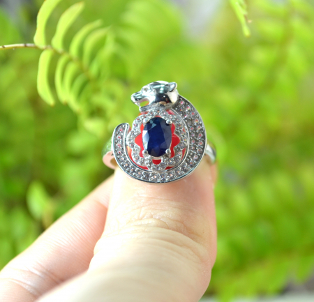 Inel argint "Panthera", safir natural si cristale CZ [3]