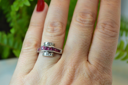 Inel argint rodiat cu rubine Baguette art deco [3]