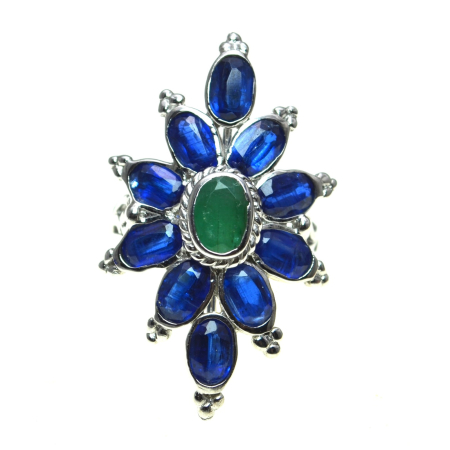 Inele argint - Inel argint rodiat, smarald si kyanite naturale