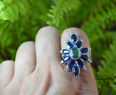 Inel argint rodiat, smarald si kyanite naturale [2]