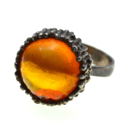 REDUCERI - Inel argint scandinav vintage, chihlimbar natural A Vintage Collection