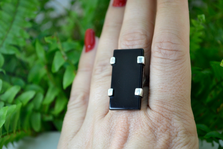 Inel argint statement, Black Onyx, atelier romanesc [1]