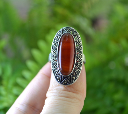 Inel argint statement vintage, carneol si marcasite A Vintage Collection [4]