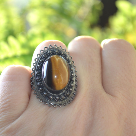 Inel argint statement vintage, Ochi de tigru, Israel a vintage collection [2]