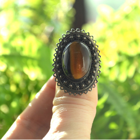 Inel argint statement vintage, Ochi de tigru, Israel a vintage collection [3]