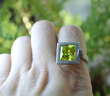 Inel argint statement vintage Peridot CZ [2]