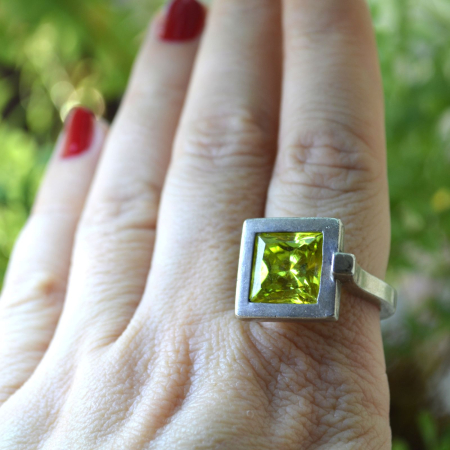 Inel argint statement vintage Peridot CZ [1]