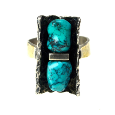 Inele argint - Inel argint statement vintage turcoaze naturale elemente brutaliste design modernist