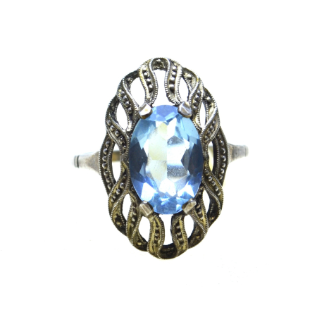REDUCERI - Inel argint Art Deco, Acquamarine Bohemian Crystal