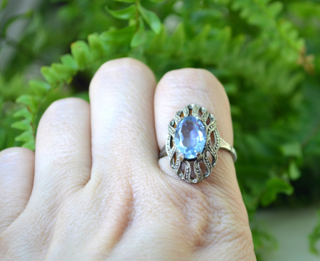 Inel argint Art Deco, Acquamarine Bohemian Crystal [2]