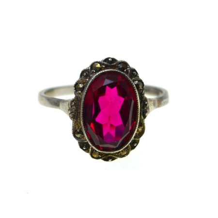 Inele argint - Inel argint vechi Art Deco, Garnet Bohemian Crystal