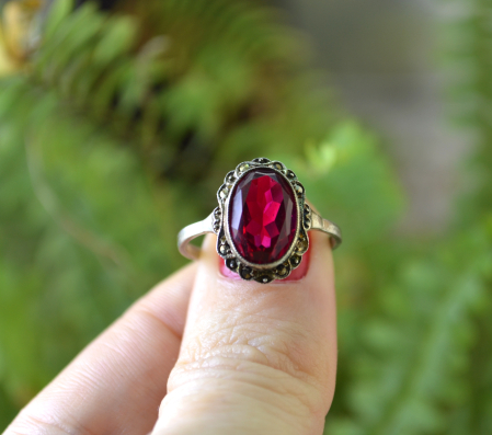 Inel argint vechi Art Deco, Garnet Bohemian Crystal [3]