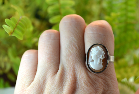 Inel argint vechi Camee autentica sculptata scoica naturala [2]