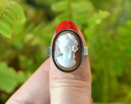 Inel argint vechi Camee autentica sculptata scoica naturala [3]