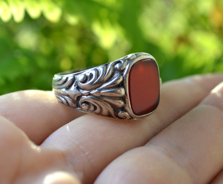 Inel argint vechi de barbat, model Chevalier, Carneol [2]