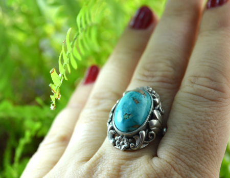 Inel argint vechi, interbelic, turcoaz natural [1]