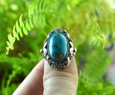 Inel argint vechi, interbelic, turcoaz natural [3]