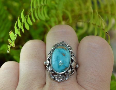 Inel argint vechi, interbelic, turcoaz natural [2]
