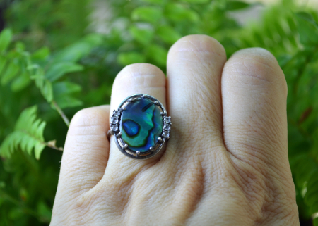 Inel argint vintage, abalone si cristale CZ [2]