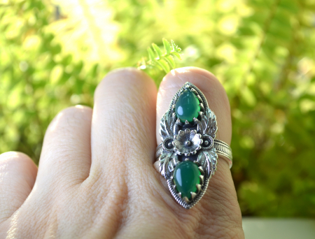 Inel argint vintage, Apple Green Chalcedony [2]