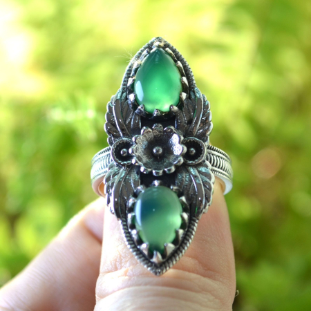 Inel argint vintage, Apple Green Chalcedony [3]