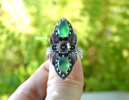 Inel argint vintage, Apple Green Chalcedony [3]