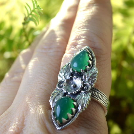 Inel argint vintage, Apple Green Chalcedony [2]