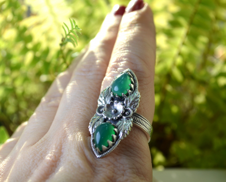 Inel argint vintage, Apple Green Chalcedony [1]