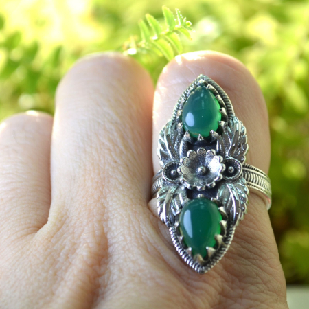 Inel argint vintage, Apple Green Chalcedony [1]