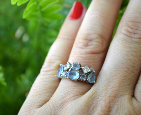 Inel argint vintage,  Aquamarine si Diamond CZ [1]