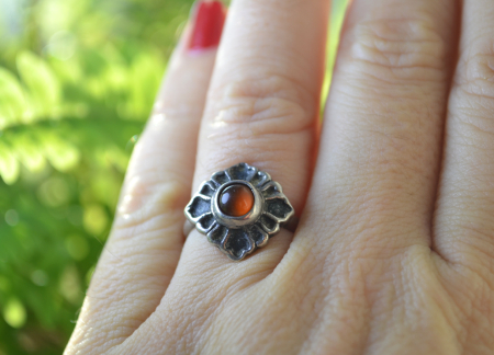 Inel argint vintage, chihlimbar natural, montura clasica [2]