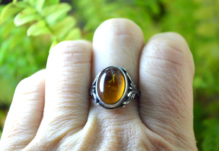 Inel argint vintage, chihlimbar, montura florala [2]