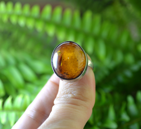 Inel argint vintage, chihlimbar natural, design geometric [1]