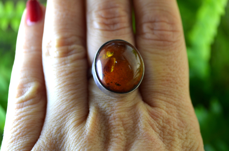 Inel argint vintage, chihlimbar natural, design geometric [2]