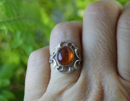 Inel argint vintage, chihlimbar natural, elemente decorative [2]