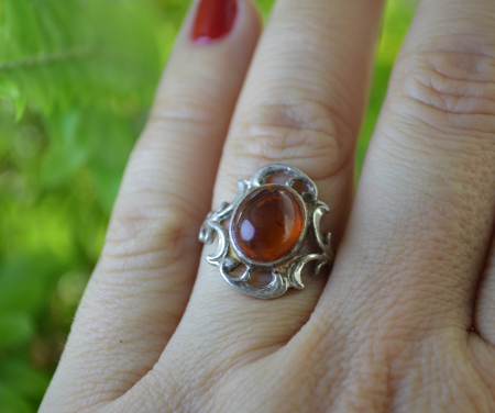 Inel argint vintage, chihlimbar natural, elemente decorative [1]