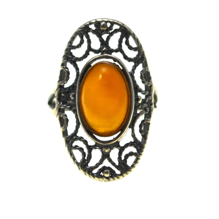 REDUCERI - Inel argint vintage, chihlimbar natural, montura filigranata