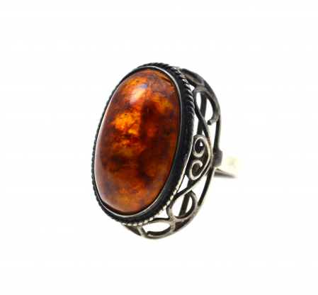 Pietre semipretioase si pretioase - Inel argint vintage, chihlimbar natural, Polonia