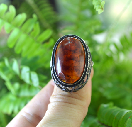 Inel argint vintage, chihlimbar natural, Polonia [3]