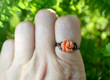 Inel argint vintage Coral natural Sardinia model trandafir sculptat manual [3]