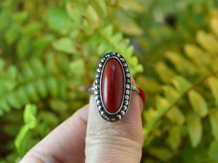 Inel argint vintage decorat coral natural marcasite stil art deco [3]