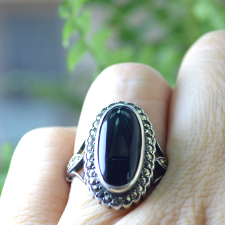 Inel argint vintage cu onix si marcasite, stil Art Deco A Vintage Collection [2]