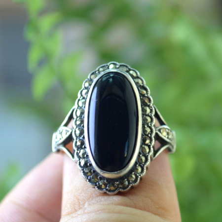 Inel argint vintage cu onix si marcasite, stil Art Deco A Vintage Collection [3]