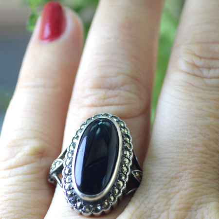 Inel argint vintage cu onix si marcasite, stil Art Deco A Vintage Collection [1]